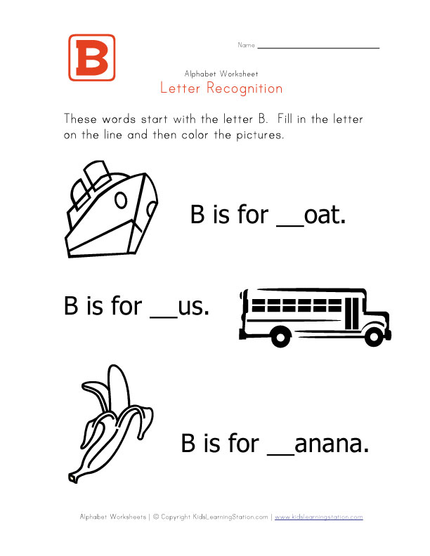 Letter B - Alphabet Recognition Worksheet | Kids Learning Station