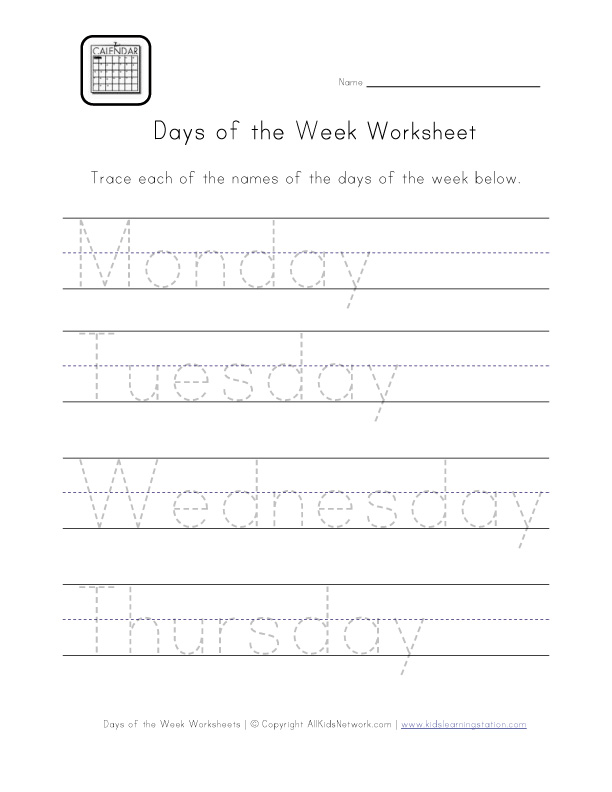 days handwriting worksheet