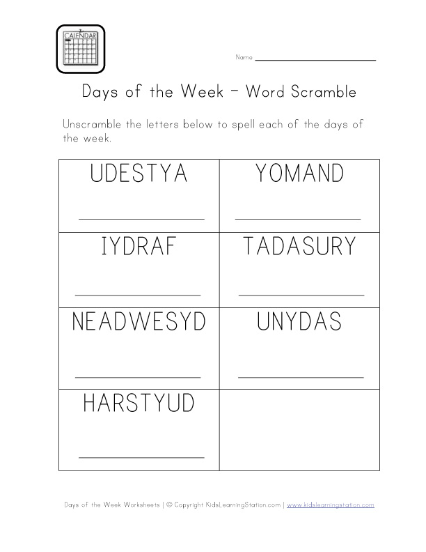 days word scramble
