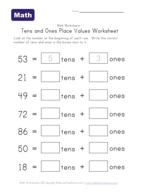 Tens and Ones Place Value Worksheet - One of Two | Kids Learning Station