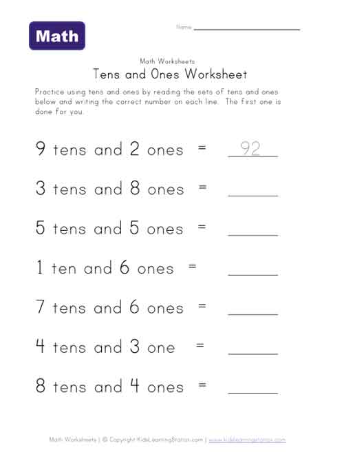 Counting Tens and Ones Worksheet | Kids Learning Station