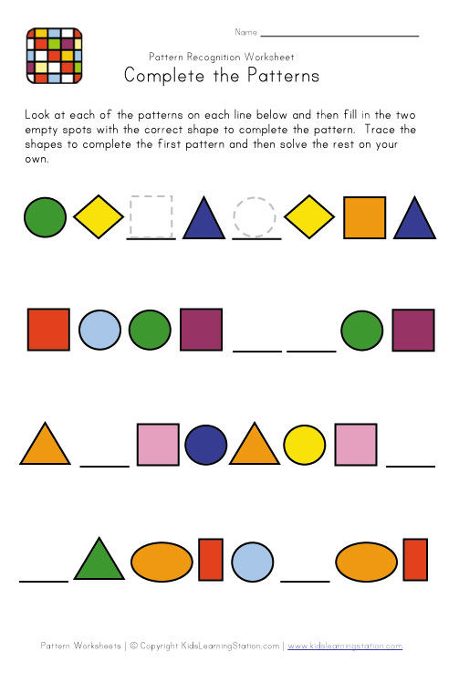 Pattern, Sequence Worksheets - Printable Worksheets for Teachers