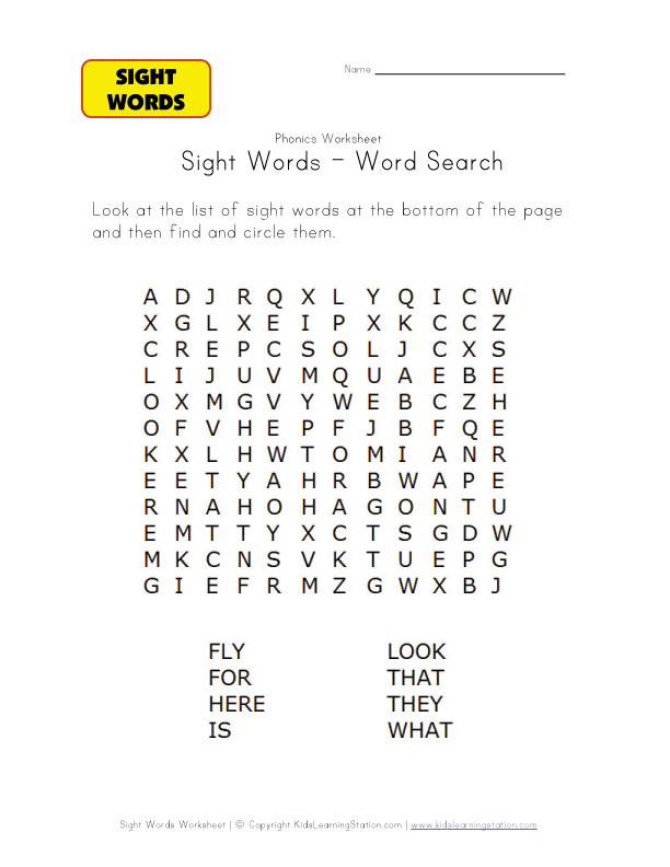 Sight search Worksheets word Word Word Search Recognition word  printable sight