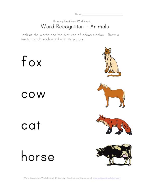 recognize animal names worksheet