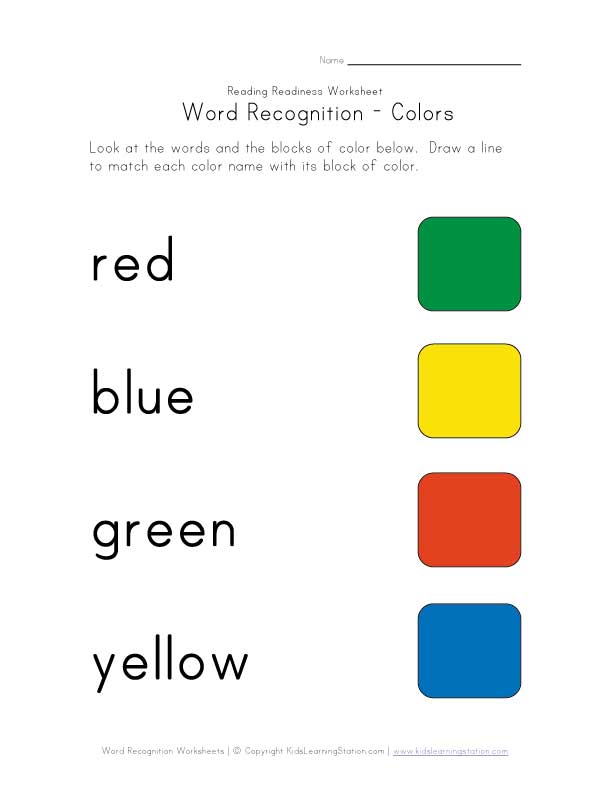 word recognition worksheet colors