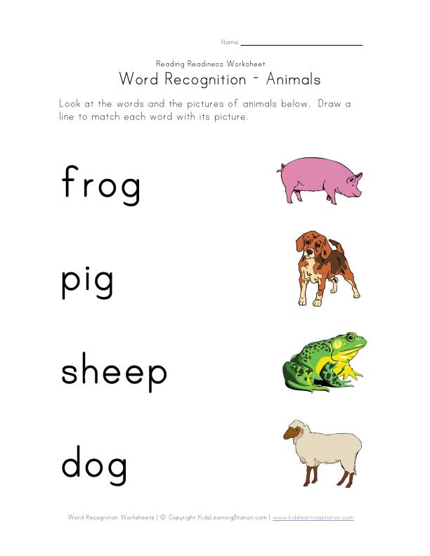 word recognition worksheet animals