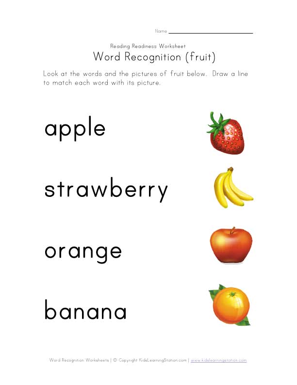 word recognition worksheet fruit