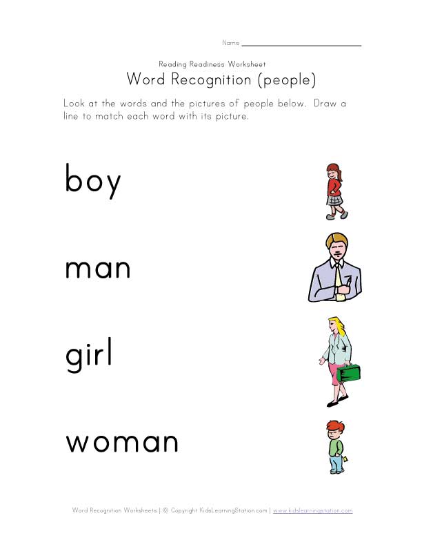 word recognition worksheet people