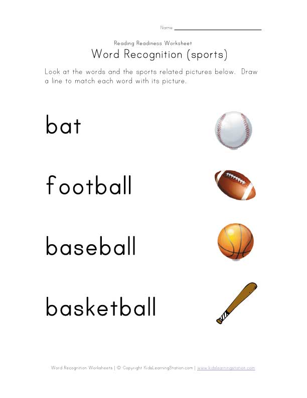 word recognition worksheet sports